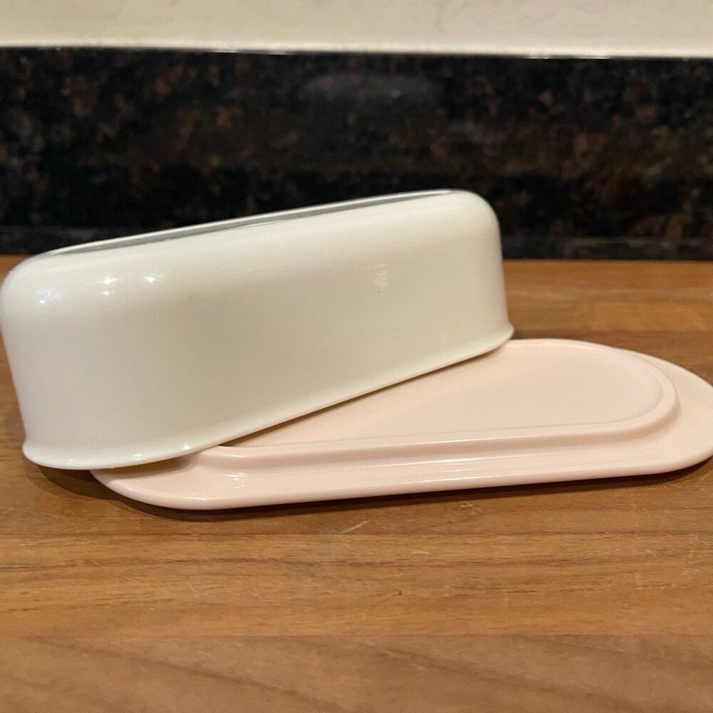 Vintage Tupperware Butter Dish white/Pink